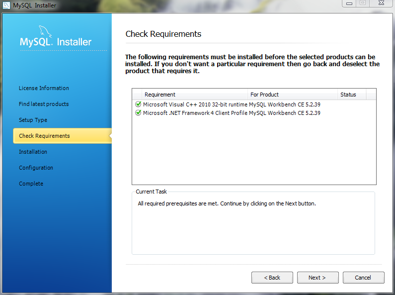 MySQL Installer - Check Requirements