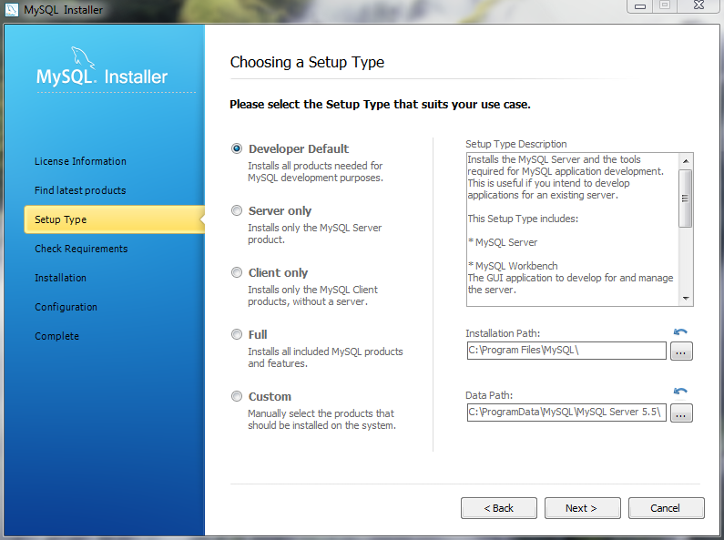 MySQL Installer - Choose Setup Type