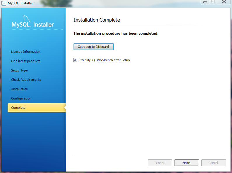 MySQL Installer - Installation Complete