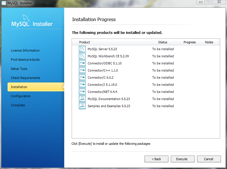 MySQL Installer - Installation Progress