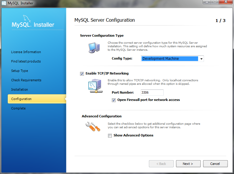 MySQL Installer- MySQL Server Configuration: Define platform, networking, and logging options