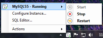 MySQL Notifier for Microsoft Windows Service Instance menu